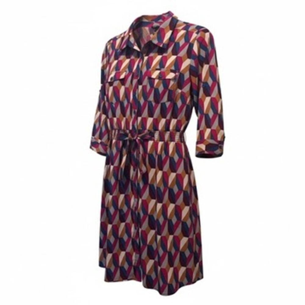 Millenium Shirtdress Large Geometric Print Colorful Button Front